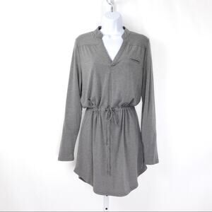 one story Gray Long Sleeve Drawstring Rayon Dress Medium